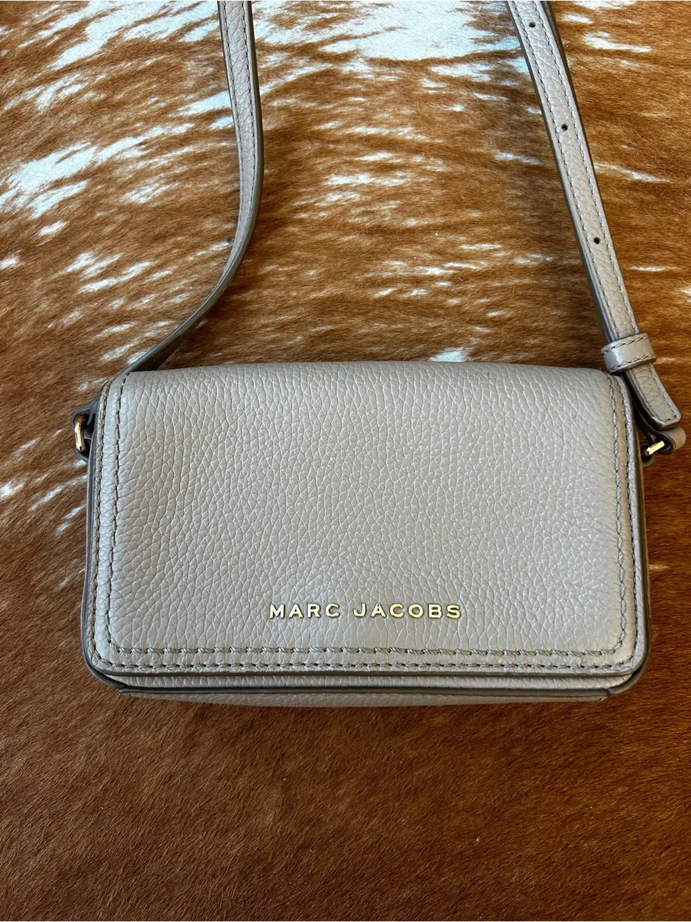 Marc Jacobs Light Taupe Pebbled Leather Mini Crossbody with Gold Logo